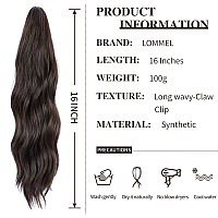 LOMMEL Ponytail Extensions Claw Clip Ponytail Extensions for Women 16 Inch Long Wavy Ponytail Extensions Fluffy Synthetic Ponytail Hairpiece Natural Soft Daily Use (Dark Brown)