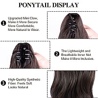 LOMMEL Ponytail Extensions Claw Clip Ponytail Extensions for Women 16 Inch Long Wavy Ponytail Extensions Fluffy Synthetic Ponytail Hairpiece Natural Soft Daily Use (Dark Brown)