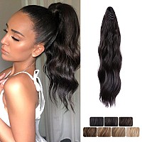 LOMMEL Ponytail Extensions Claw Clip Ponytail Extensions for Women 16 Inch Long Wavy Ponytail Extensions Fluffy Synthetic Ponytail Hairpiece Natural Soft Daily Use.(Black Brown)