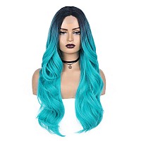 Quantum Love Ombre Bluish Green Long Wavy Middle Part Wig Teal Blue Heat Resistant Curly Synthetic Hair Mermaid Turquoise Cospla