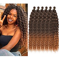 30inch Ocean Wave Crochet Hair Synthetic Soft Curly Brown Braiding Hair Extension 6Packs for Women (1BT30, 30inch)