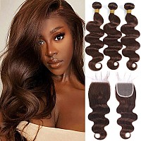 Kapelli Hair Brazilian Body Wave Bundles With Closure 22 24 2620 10A Light Brown Body Wave Human Hair Bundles With Lace Closu