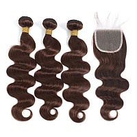 Kapelli Hair Brazilian Body Wave Bundles With Closure 22 24 2620 10A Light Brown Body Wave Human Hair Bundles With Lace Closu