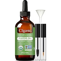 Cliganic Organic Castor Oil, 100% Pure (2oz with Eyelash Kit) - For Eyelashes, Eyebrows, Hair & Skin