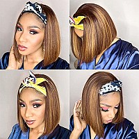 Aisi Bob Headband Wigs Human Hair Short Straight Ombre Highlight Human Hair Wigs For Black Women 150 Density Brazilian Glueless