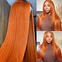 Subella Ginger Orange Straight Lace Frontal Wig Pre Plucked Hairline With Baby Hair Glueless 180 Density Glueless 13X4 Hd Trans