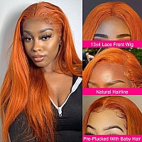 Subella Ginger Orange Straight Lace Frontal Wig Pre Plucked Hairline With Baby Hair Glueless 180 Density Glueless 13X4 Hd Trans