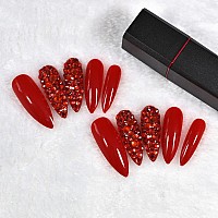 Elevenail Medium Length Almond Press On False Nails Red Gradient French Fake Nails Salon Manicure Reusable Nails Art Tips Diy At