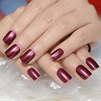 Elevenail Short Squoval Press On Nails Dark Rose Red False Nails Salon Manicure Reusable Artificial Fake Nails Art Tips Diy At H