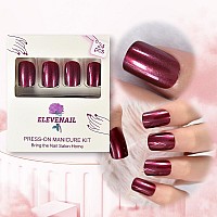 Elevenail Short Squoval Press On Nails Dark Rose Red False Nails Salon Manicure Reusable Artificial Fake Nails Art Tips Diy At H