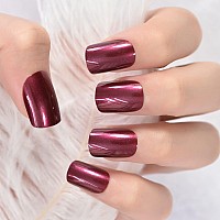 Elevenail Short Squoval Press On Nails Dark Rose Red False Nails Salon Manicure Reusable Artificial Fake Nails Art Tips Diy At H