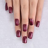 Elevenail Short Squoval Press On Nails Dark Rose Red False Nails Salon Manicure Reusable Artificial Fake Nails Art Tips Diy At H