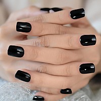 Elevenail Classical Pure Black Press On Nails Short Square False Nails Salon Manicure Reusable Diy Fake Artificial Nails Art For