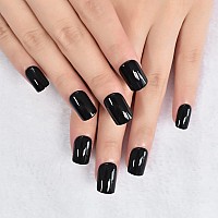 Elevenail Classical Pure Black Press On Nails Short Square False Nails Salon Manicure Reusable Diy Fake Artificial Nails Art For