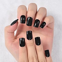 Elevenail Classical Pure Black Press On Nails Short Square False Nails Salon Manicure Reusable Diy Fake Artificial Nails Art For