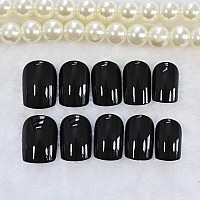 Elevenail Classical Pure Black Press On Nails Short Square False Nails Salon Manicure Reusable Diy Fake Artificial Nails Art For