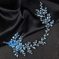 Brihasory Blue Wedding Hair Accessories For Brides Handmade Rhinestone Headband Women Tiaras For Girls Bridesmaid Gifts Party Hair Vine