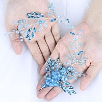 Brihasory Blue Wedding Hair Accessories For Brides Handmade Rhinestone Headband Women Tiaras For Girls Bridesmaid Gifts Party Hair Vine