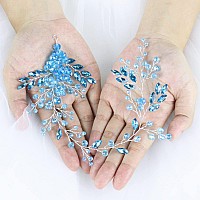 Brihasory Blue Wedding Hair Accessories For Brides Handmade Rhinestone Headband Women Tiaras For Girls Bridesmaid Gifts Party Hair Vine