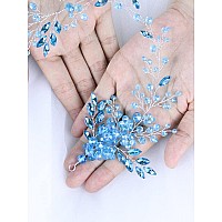 Brihasory Blue Wedding Hair Accessories For Brides Handmade Rhinestone Headband Women Tiaras For Girls Bridesmaid Gifts Party Hair Vine