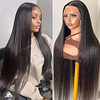 DULOVE 32inch Wigs for Black Women Human Hair Lace Front Wigs 13x4 Straight HD Transparent Lace Frontal Wig Pre Plucked with Baby Hair Long Hair 180 Density Glueless Natural Color