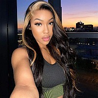 Wiggins Skunk Stripe Wig Human Hair Lace Front Honey Blonde Lace Front Wigs For Black Women Body Wave Lace Front Wig With Streaks Colored 5x5 Closure Wig Highlight Lace Front Wig Hair 22 Inch