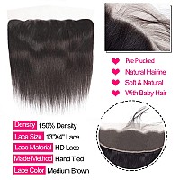 Selina Straight Lace Closure 13x4 Hd Lace Frontal Closure Transparent Lace Frontal Closure Brazilian Straight Human Hair Natural Black Hair Color(12Inch,13x4 Straight)