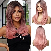 Esmee Long Ombre Pink Women's Wig Layered Synthetic Hair Wig with Dark Roots for Everyday Party Cosplay pink wig - 20