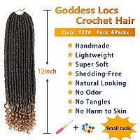 Goddess Locs Crochet Hair 6 Packs 12 Inch Straight Faux Locs Crochet Hair For Black Women Crochet Prelooped Curly Hair Soft Fa