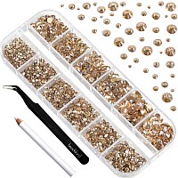 Beadsland Rhinestones for Makeup,8 Sizes 2500pcs Gold Flatback Rhinestones Eye Gems for Nails Crafts with Tweezers and Wax Pencil,Golden Shadow,SS4-SS30