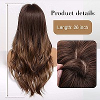 EMMOR Ombre Brown Wigs for Women Long Curly Wigs with Bangs Wave Heat Resistant Synthetic Wigs Soft Natural Looking