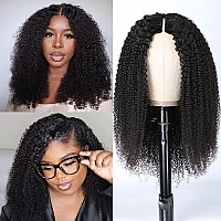 Unice V Part Kinky Curly Wigs Human Hair Glueless No Leave Out Upgrade U Part Wigs Afro Kinky Curly V Shape Human Hair Wig With