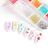 Flower Petals Glitter Nail Art Sequins Mixed Floral Nail Flakes Beads Rhinestone Nail Art Design 3D Flowers Acrylic Nails Supp