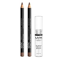 Nyx Professional Makeup Slim Lip Pencil Espresso Butter Gloss Sugar Glass Clear 3Pack Bundle