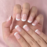 Elevenail Natural Glossy Nude Pink White Press On French False Nails Short Round Fake Nails Tips Salon Manicure Reusable Diy Art