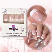 Elevenail Natural Glossy Nude Pink White Press On French False Nails Short Round Fake Nails Tips Salon Manicure Reusable Diy Art