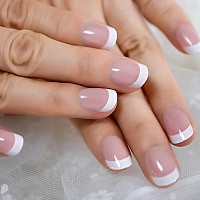 Elevenail Natural Glossy Nude Pink White Press On French False Nails Short Round Fake Nails Tips Salon Manicure Reusable Diy Art