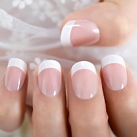 Elevenail Natural Glossy Nude Pink White Press On French False Nails Short Round Fake Nails Tips Salon Manicure Reusable Diy Art