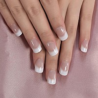 Elevenail Daily Natural Nude White Press On French Nails Short Squoval Fake False Nails Tips Salon Manicure Reusable Diy Artific