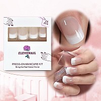 Elevenail Daily Natural Nude White Press On French Nails Short Squoval Fake False Nails Tips Salon Manicure Reusable Diy Artific