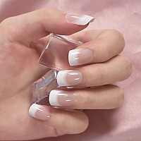 Elevenail Daily Natural Nude White Press On French Nails Short Squoval Fake False Nails Tips Salon Manicure Reusable Diy Artific