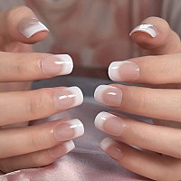 Elevenail Daily Natural Nude White Press On French Nails Short Squoval Fake False Nails Tips Salon Manicure Reusable Diy Artific