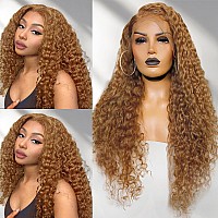 24 Honey Blonde Curly Lace Front Wig Human Hair Pre Plucked 180 Density Glueless Wig 13X4 Hd Lace Blonde Deep Wave Human Hair W