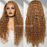 24 Honey Blonde Curly Lace Front Wig Human Hair Pre Plucked 180 Density Glueless Wig 13X4 Hd Lace Blonde Deep Wave Human Hair W