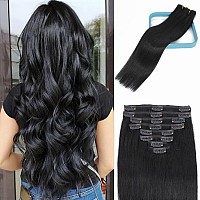 Lorien Clip In Hair Extensions Real Human Hair 22 Inch 110G 1 Jet Black Clip In 100 Brazilian Remy Human Hair Extensions 8Pc