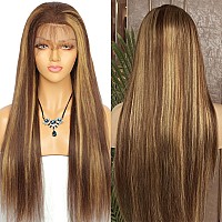 Lzgye 13X6 Ombre Highlight Lace Front Wig Human Hair 28 Inch 427 Colored Straight Human Hair Wigs Hd Transparent Lace Frontal W