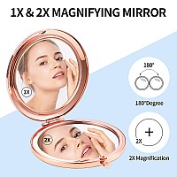 Dynippy Compact Mirror Rose Gold Makeup Mirror Folding Mini Pocket Mirror Portable Hand Mirror Doublesided 2 X 1X Magnification