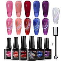 Meet Across Rainbow Cat Eye Gel Nail Polish And 5 Colors Jelly Gel Polish Soak Off Uv Led Light Nail Kit Gift Box With Free Magn