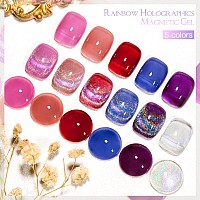 Meet Across Rainbow Cat Eye Gel Nail Polish And 5 Colors Jelly Gel Polish Soak Off Uv Led Light Nail Kit Gift Box With Free Magn