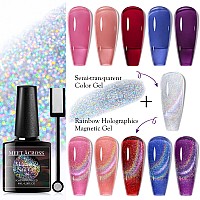 Meet Across Rainbow Cat Eye Gel Nail Polish And 5 Colors Jelly Gel Polish Soak Off Uv Led Light Nail Kit Gift Box With Free Magn